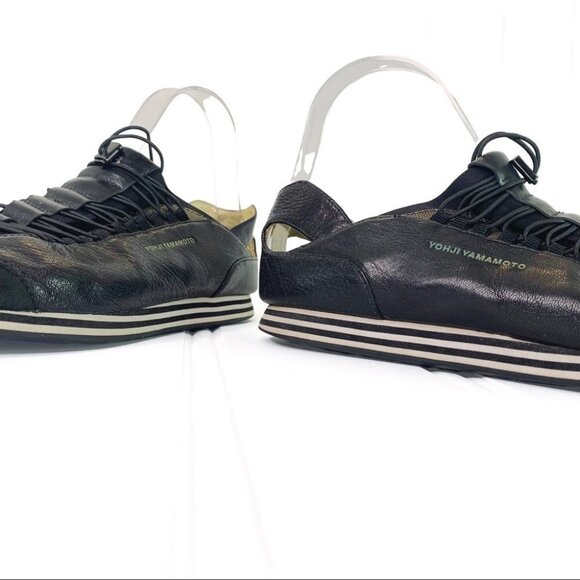 YOHJI YAMAMOTO Y-3 ADIDAS BLACK WHITE GOLD LEATHER SNEAKER ELASTIC STRIPES 6.5 - Picture 13 of 17